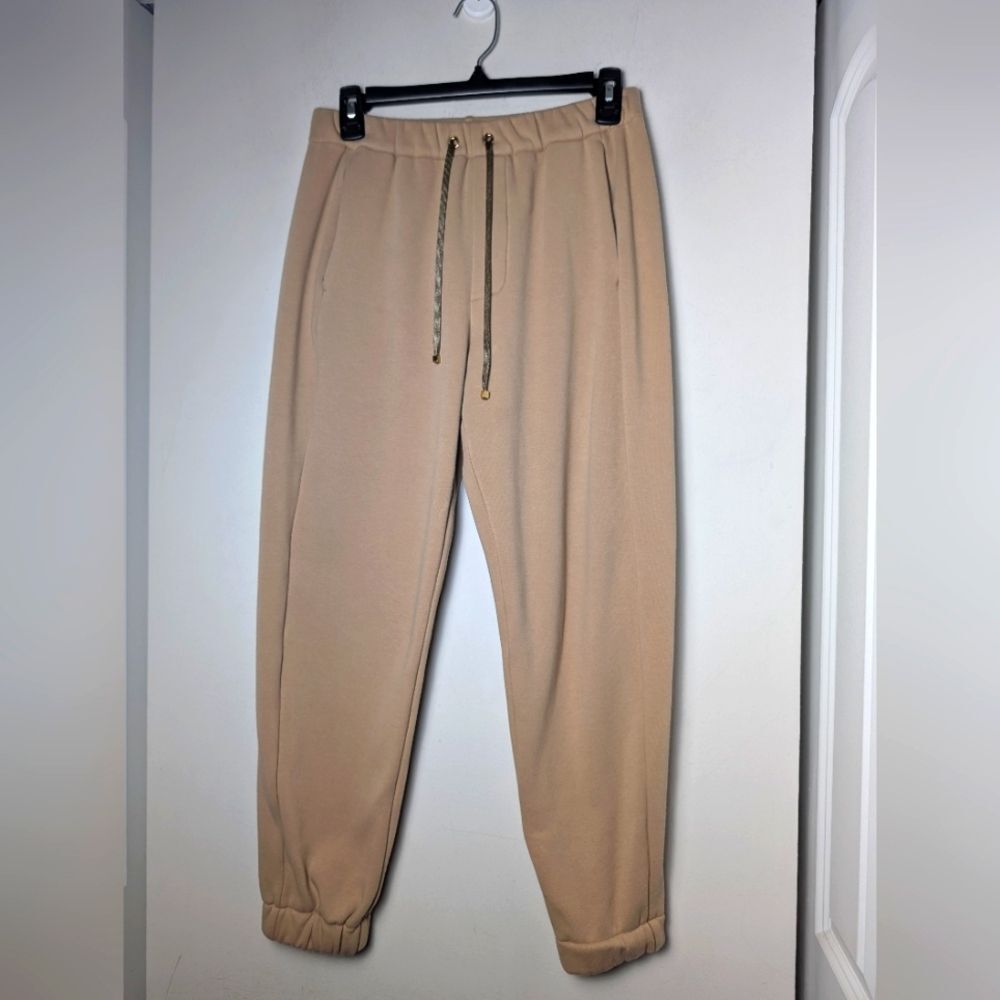 Shan Lined Joggers Soft Comfy Tan Lounge Gold Trim Sz 4